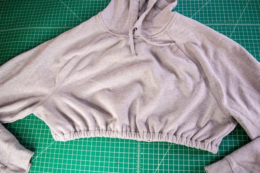 Sweatshirt Refashion: How to Quickly Crop a Hoodie & Add Ruched Sleeves -