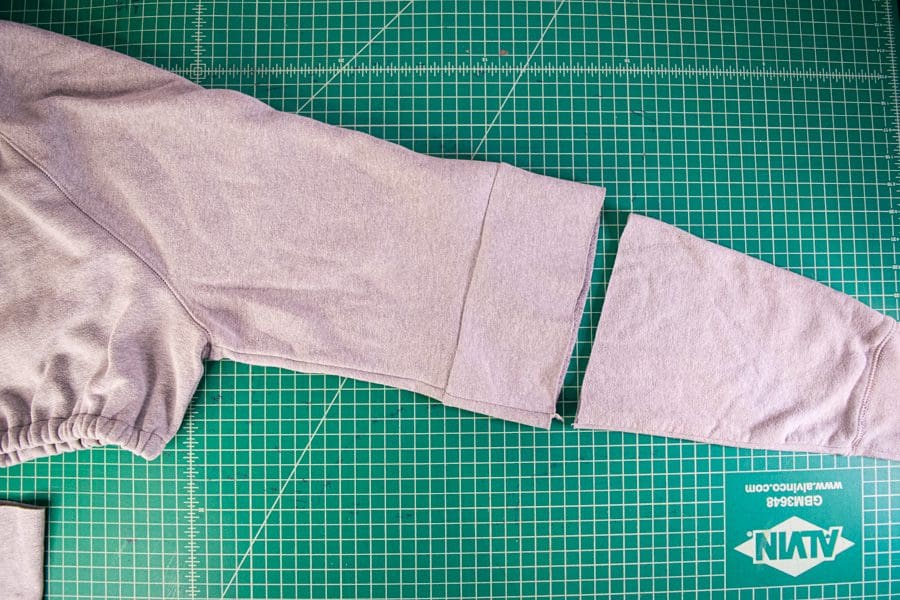 Sweatshirt Refashion: How to Quickly Crop a Hoodie & Add Ruched Sleeves -