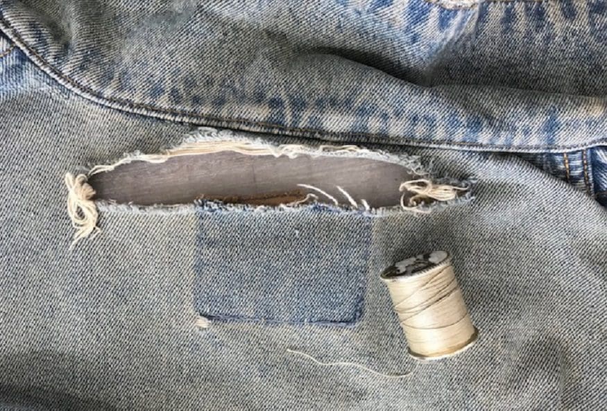 Denim Jacket Hole Repair with Upholstery Thread