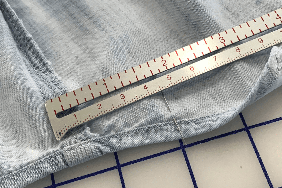 Shirt tail hemming side seam measurement