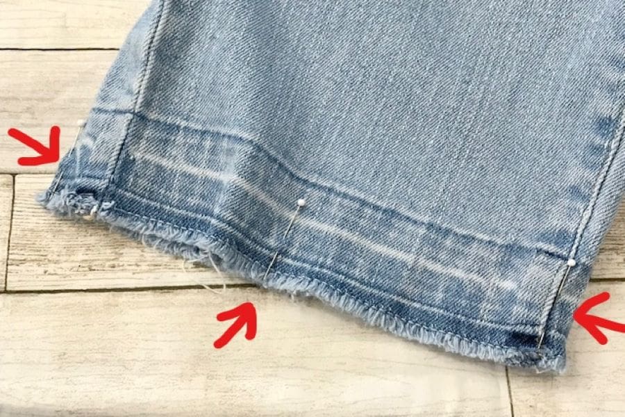 Placement pins for cuffs on jeans