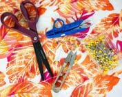 Scissors, pins, fabric