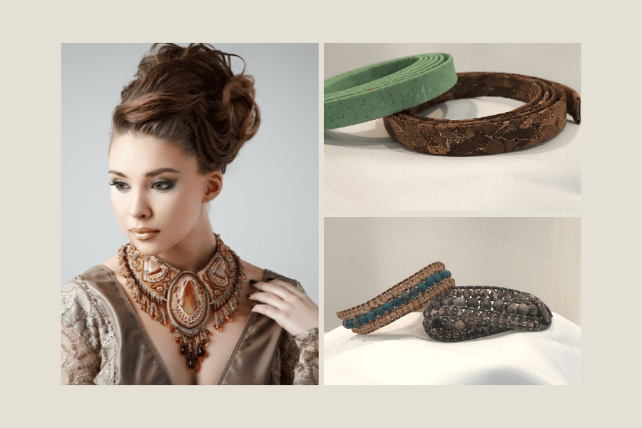 leather, cork, and beaded jewelry