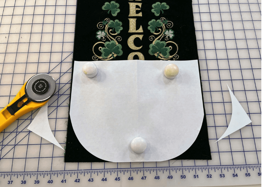 Paper template on velvet fabric