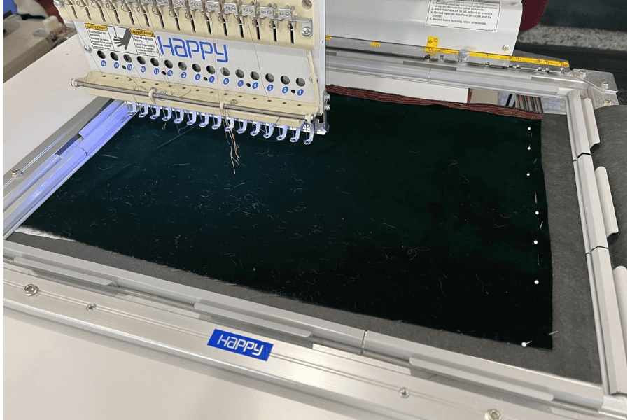 Embroidering velvet fabric on embroidery machine