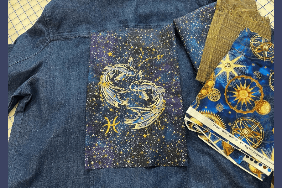 Embroidered fabric patch for denim jacket