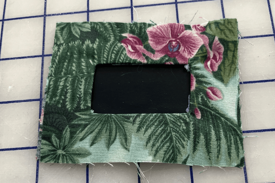 front view of chalkboard fabric in place