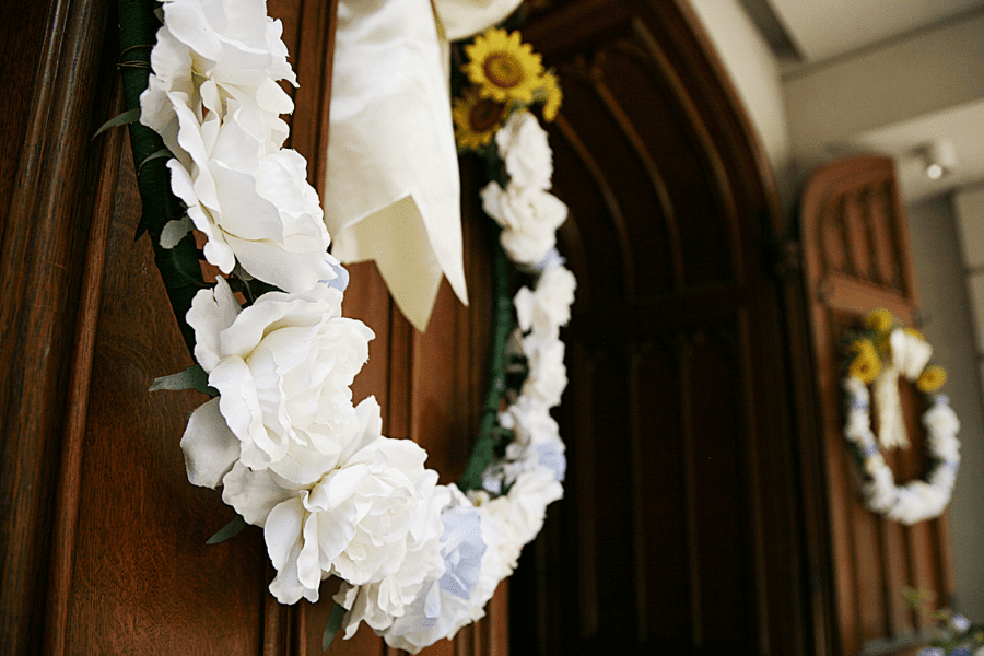 wreath sash on church door